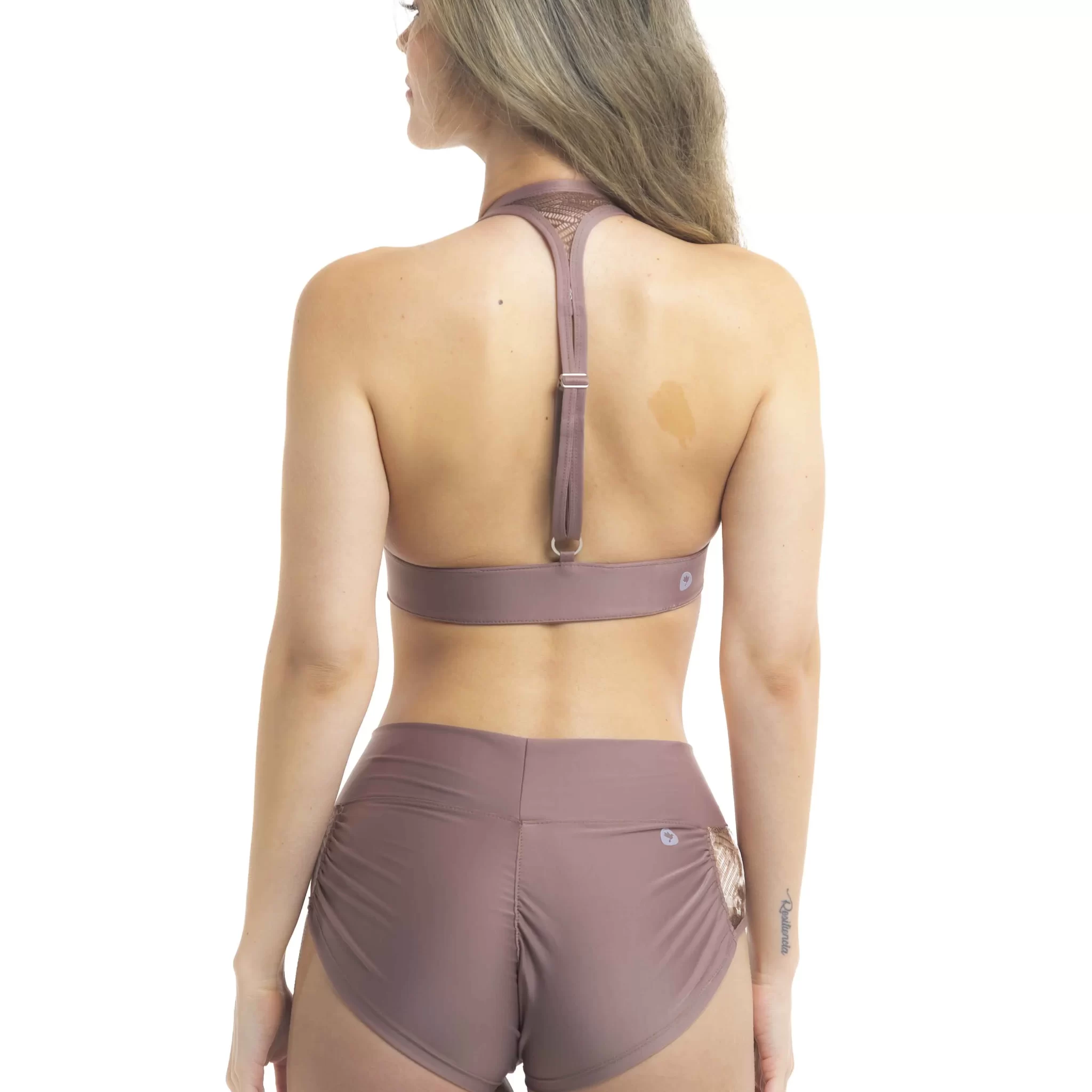 Traje-pole-dance-marufit- short -caqui-nude-camel -Medellín- Colomb