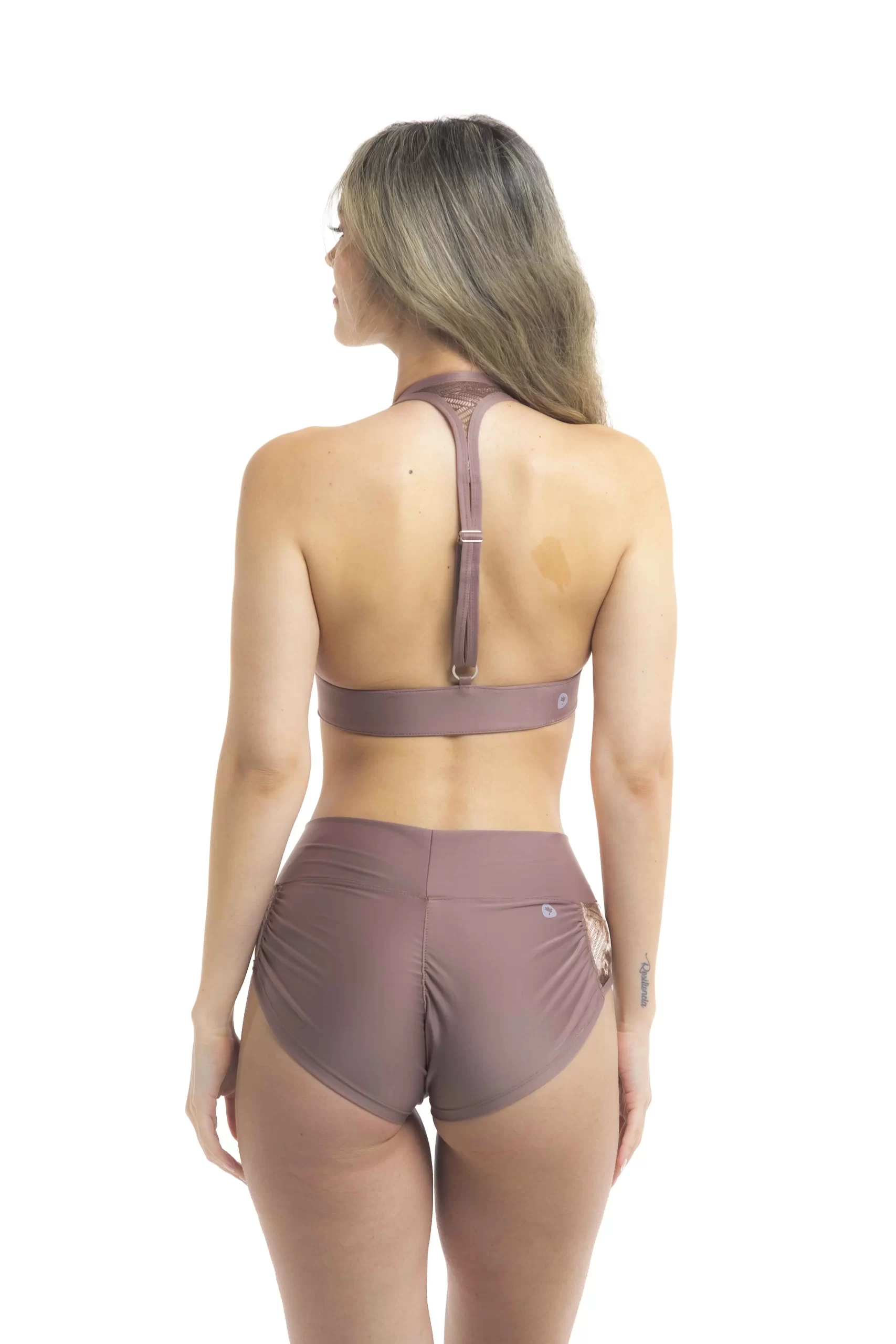 Traje-pole-dance-marufit- short -caqui-nude-camel -Medellín- Colomb