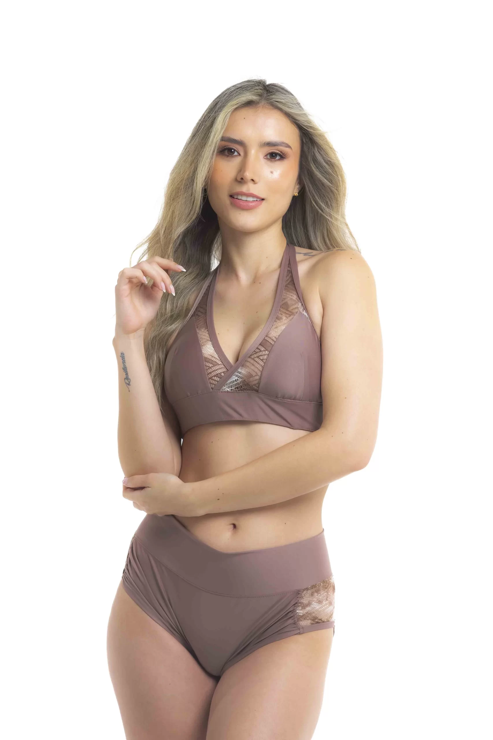 Traje-pole-dance-marufit- top -caqui-nude-camel -Medellín- Colombia