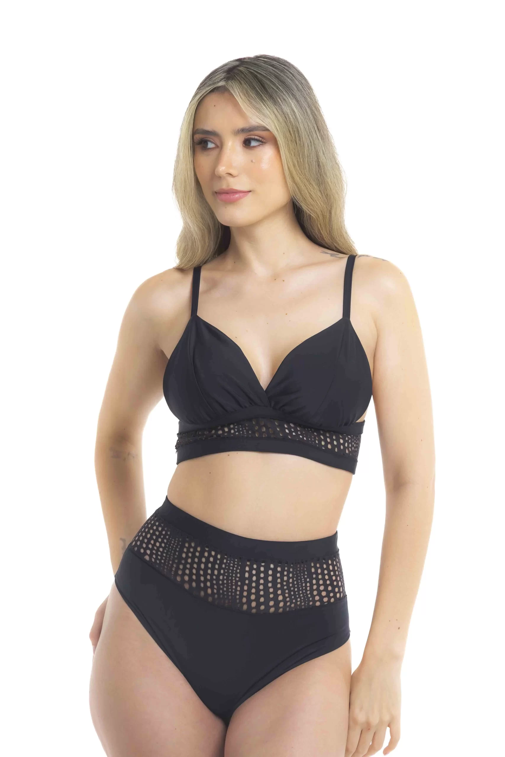 Traje-pole-dance-marufit-- top -negro - malla -Medellín- Colombia